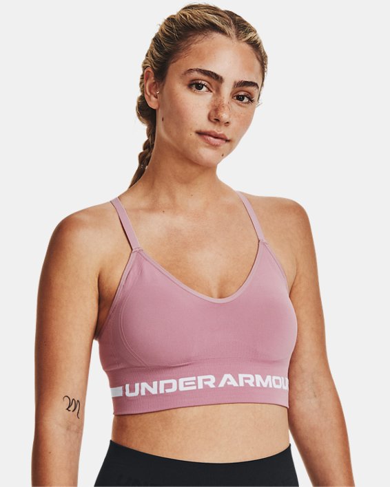 Women's UA Seamless Low Long Sports Bra in Pink image number 0